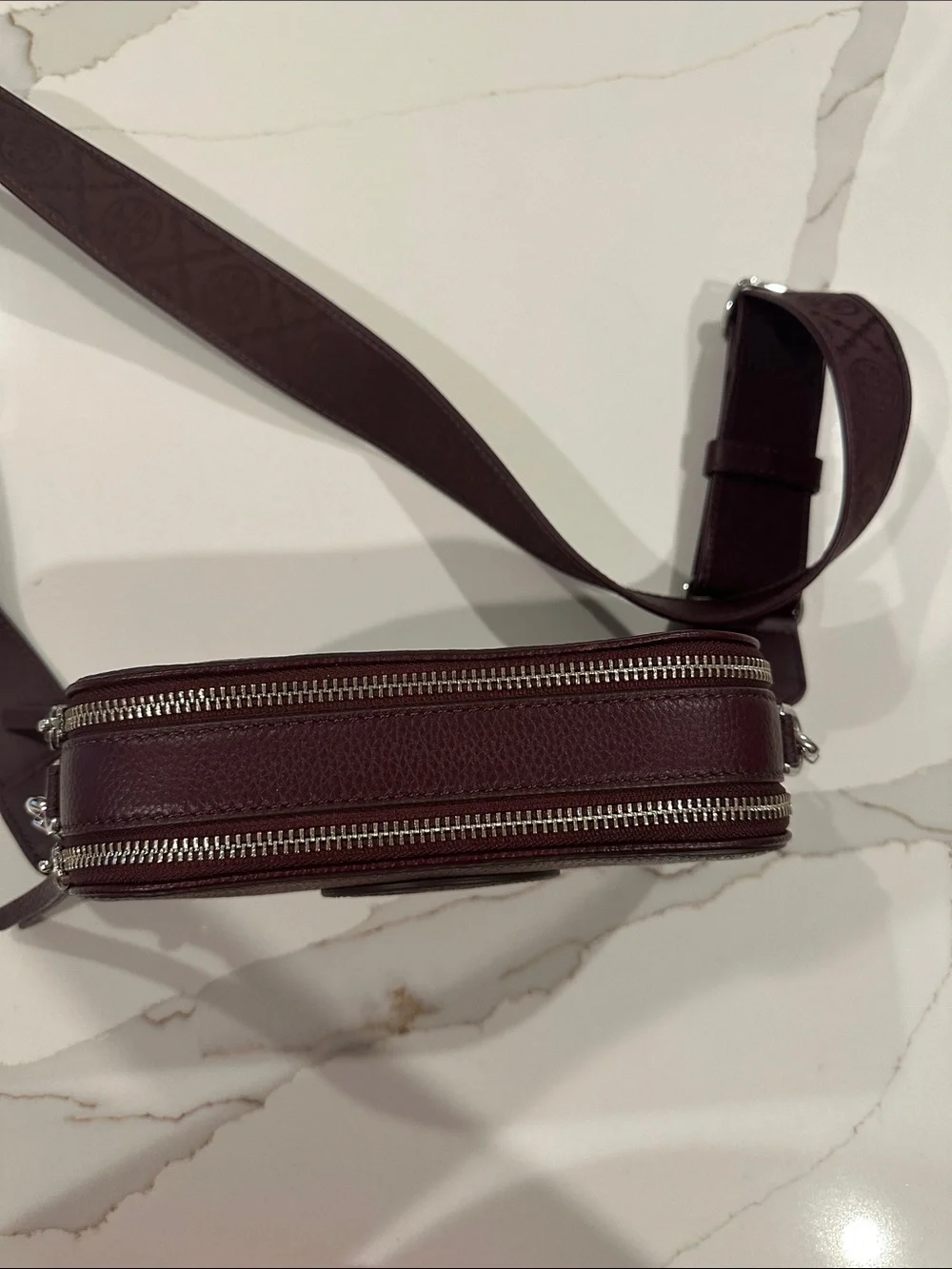 Tory Burch Pebbled Leather Crossbody in Deep Burgundy